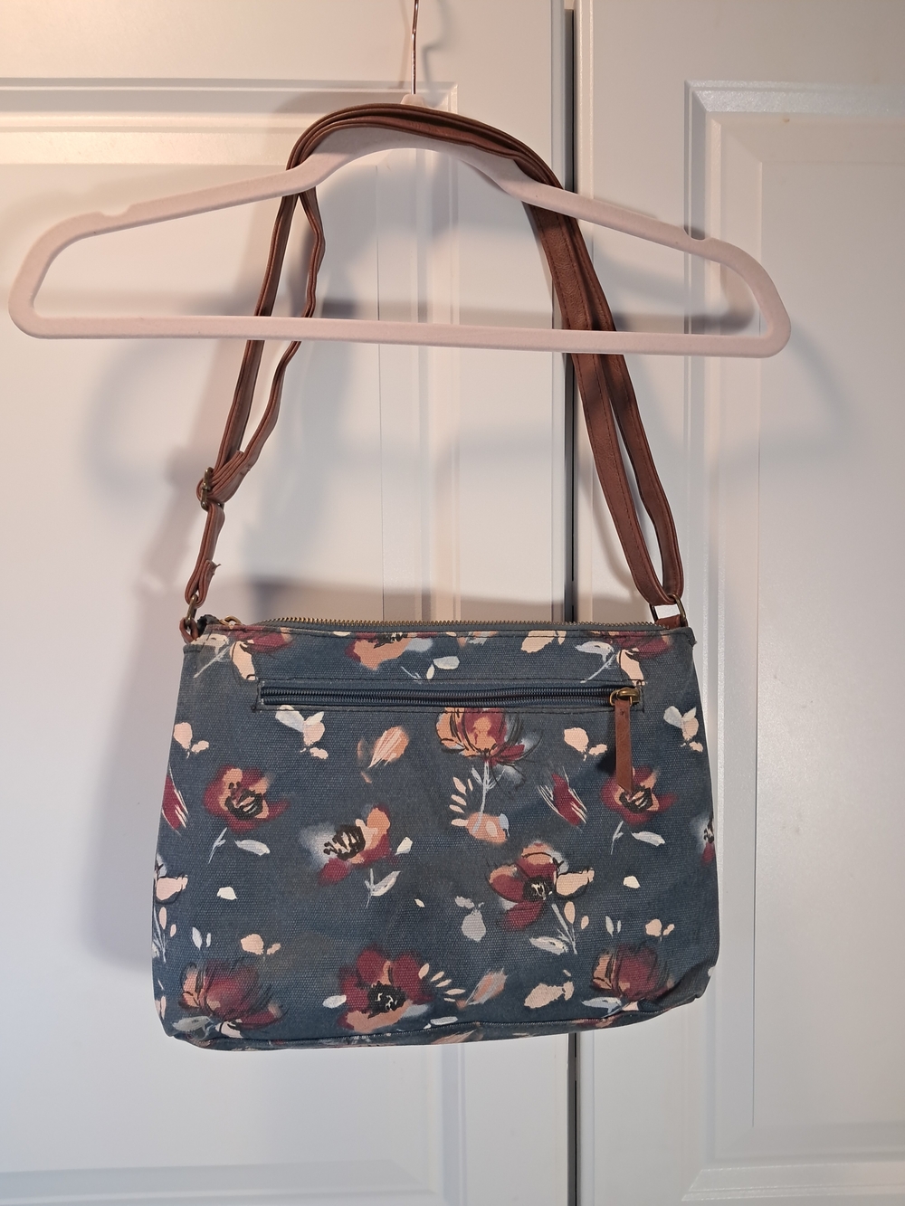 Floral Canvas Crossbody Bag with Brown Faux-Leather Flap - Picture 8 of 16